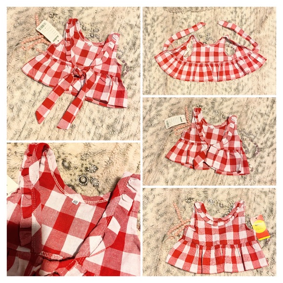 Aebai Fashion 2pc Red/White Gingham peplum top - Picture 4 of 14